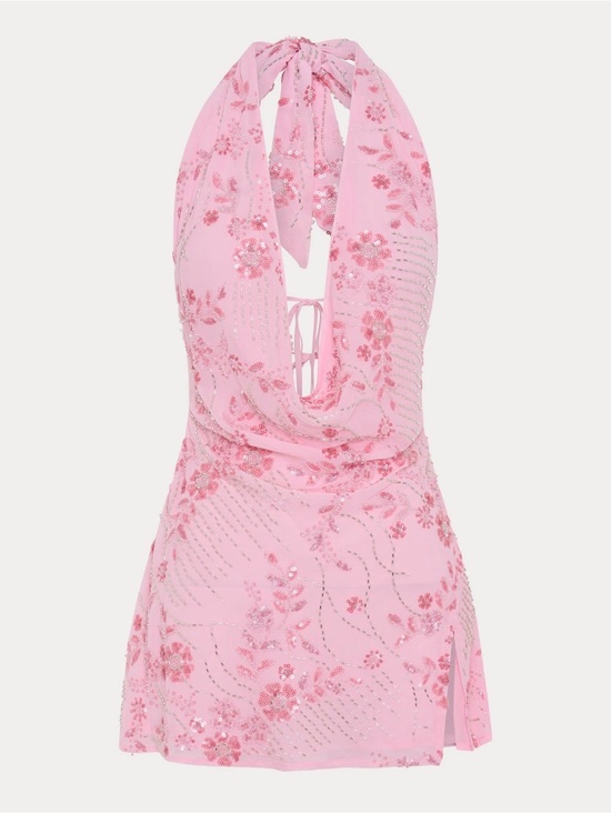 Peppermayo Dresses & Skirts - Peppermayo pink beaded halter mini dress